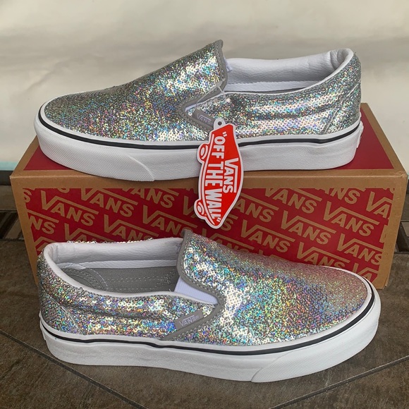 VANS CLASSIC SLIP ON MICRO SEQUINS SILVER/Trwht WM - Picture 1 of 15